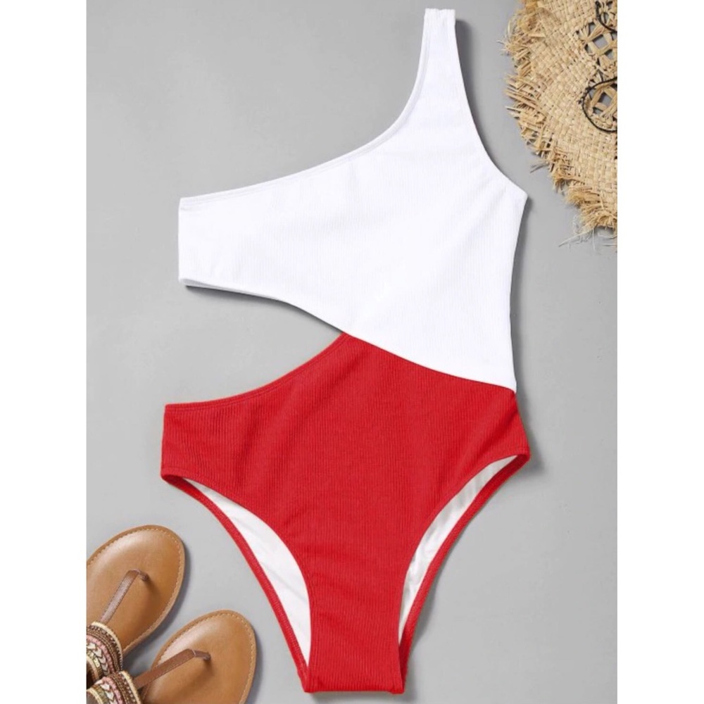 Red and White One Piece Swimsuit